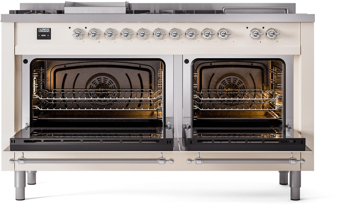 Ilve UP60FSNMPAWC Nostalgie Ii 60 Inch Dual Fuel Natural Gas Freestanding Range In Antique White With Chrome Trim