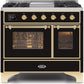 Ilve UMD10FDNS3BKGLP Majestic Ii 40 Inch Dual Fuel Liquid Propane Freestanding Range In Glossy Black With Brass Trim