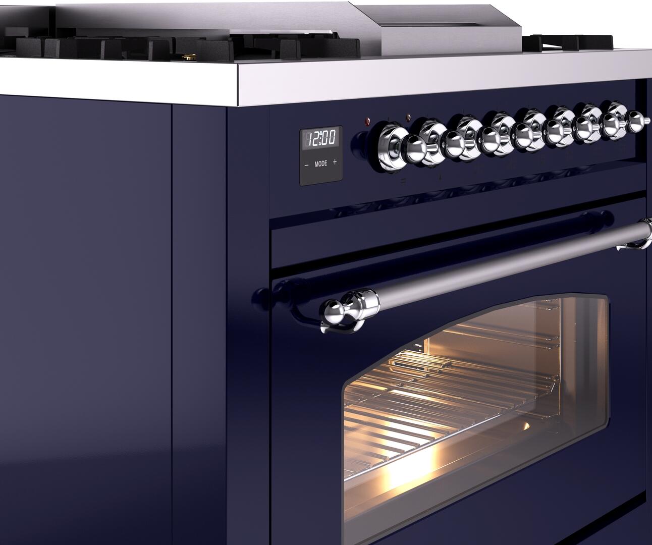 Ilve UP36FNMPMBCLP Nostalgie Ii 36 Inch Dual Fuel Liquid Propane Freestanding Range In Blue With Chrome Trim