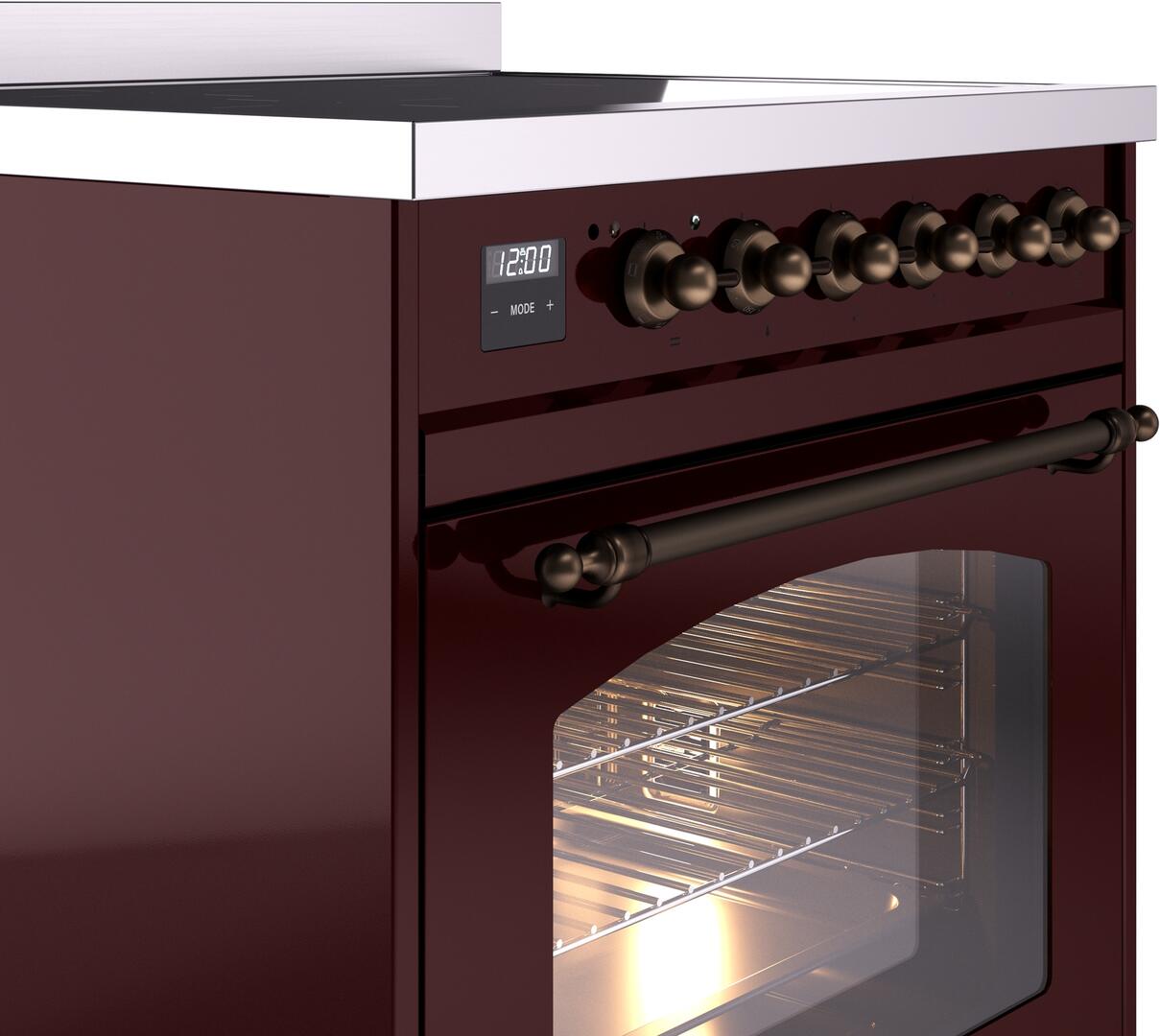 Ilve UPI304NMPBUB Nostalgie Ii 30 Inch Electric Freestanding Range In Burgundy With Bronze Trim