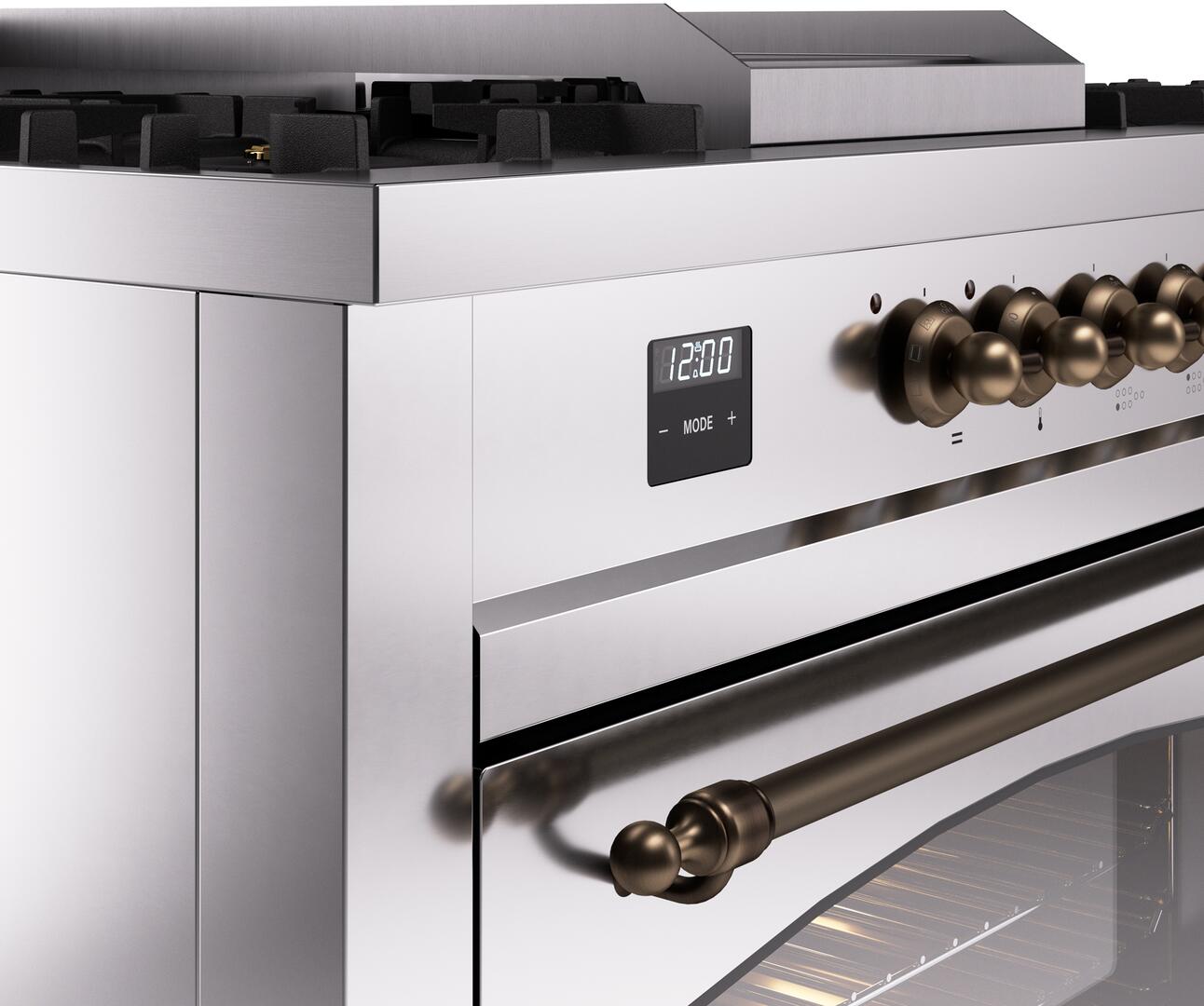 Ilve UP60FSNMPSSB Nostalgie Ii 60 Inch Dual Fuel Natural Gas Freestanding Range In Stainless Steel With Bronze Trim