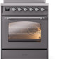 Ilve UPI304NMPMGC Nostalgie Ii 30 Inch Electric Freestanding Range In Matte Graphite With Chrome Trim