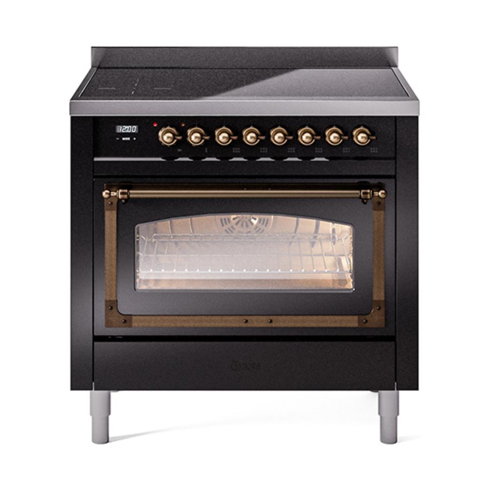 Ilve UNI366NMPBKB Ilve Uni366Nmpbkb Nostalgie Ii Noblesse 36" Induction Range (Triple Glass Door, Glossy Black, Burnished)