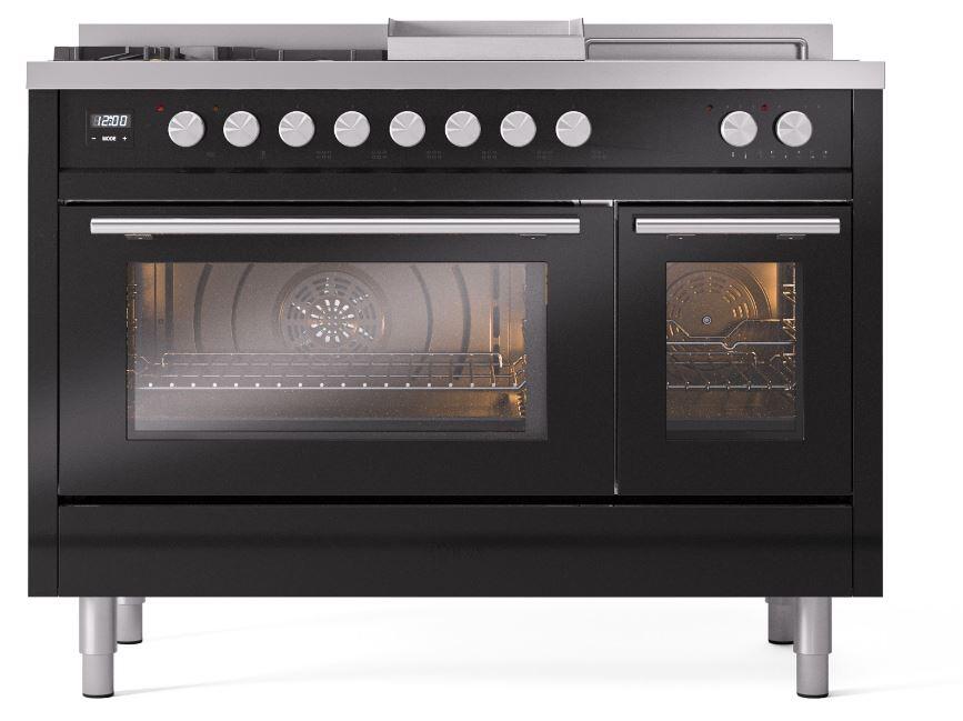 Ilve UP48FSWMPBKLP Professional Plus Ii 48 Inch Dual Fuel Liquid Propane Freestanding Range In Glossy Black With Trim