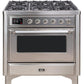 Ilve UM09FDNS3SSC Majestic Ii 36 Inch Dual Fuel Natural Gas Freestanding Range In Stainless Steel With Chrome Trim