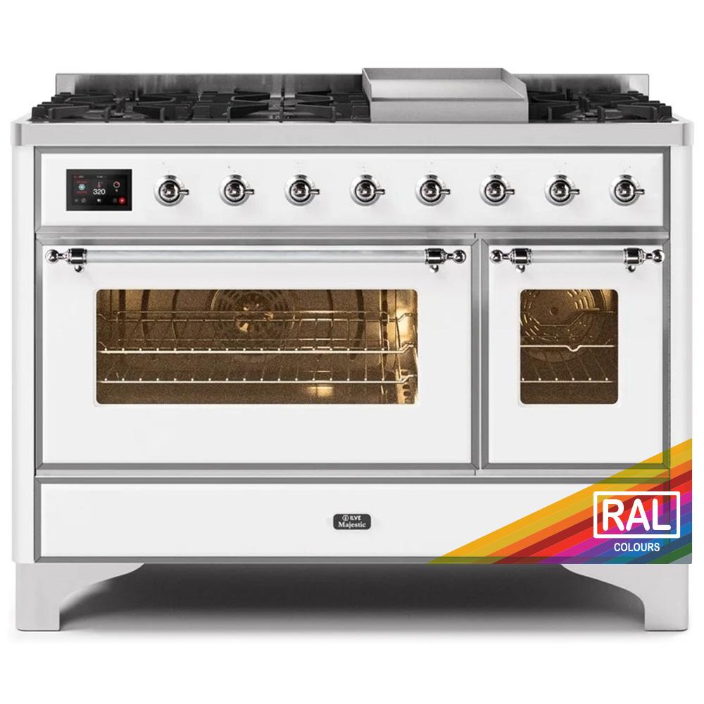 Ilve UM12FDNS3RAC Ilve Majestic Ii 48 Um12Fdns3Rac Freestanding Dual Fuel Range With 8 Sealed Burners Yes Double Oven With Triple Glass Door In Ral Color With Chrome Knobs