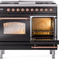 Ilve UPD40FNMPBKPLP Nostalgie Ii 40 Inch Dual Fuel Liquid Propane Freestanding Range In Glossy Black With Copper Trim