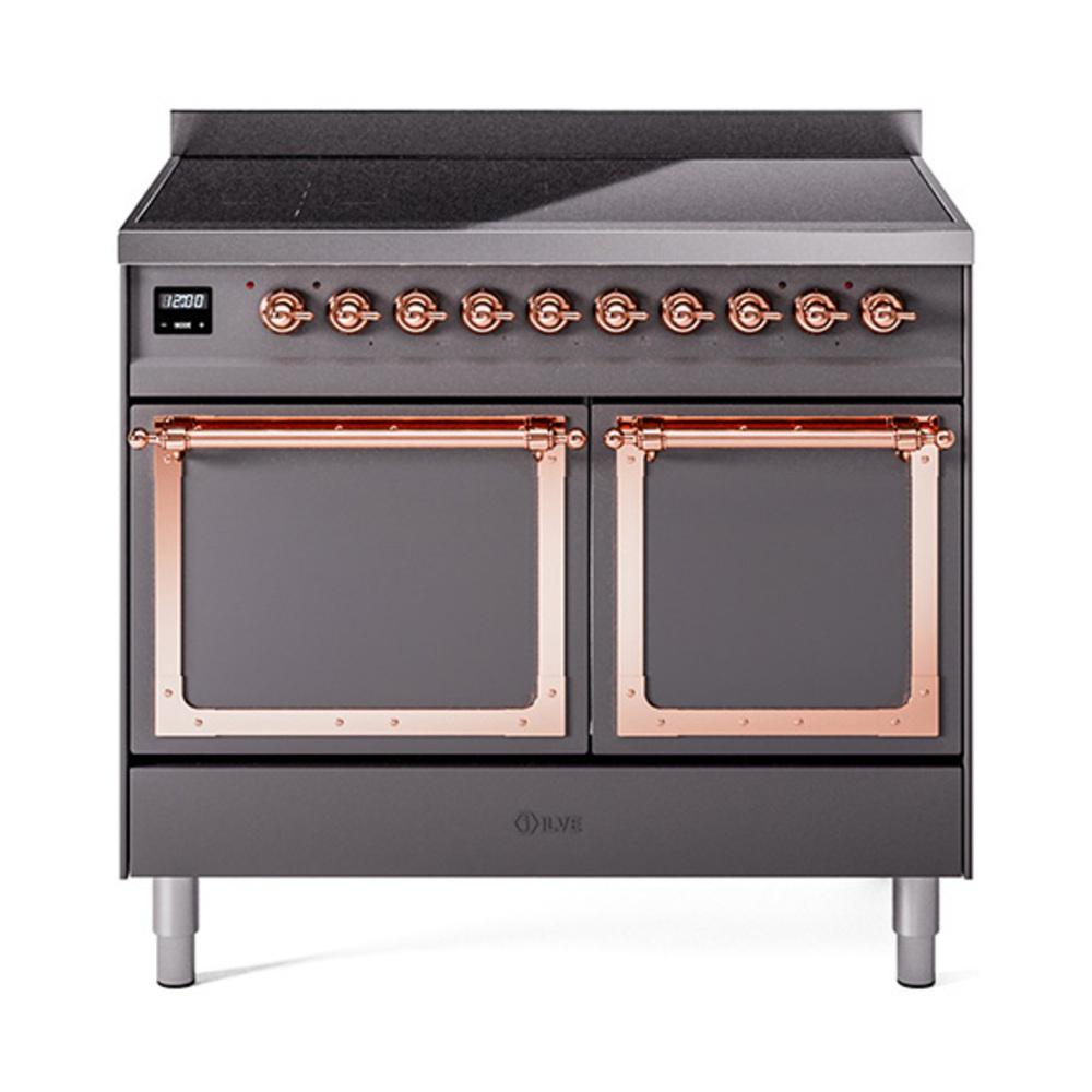 Ilve UNDI406QNMPMGP Ilve Undi406Qnmpmgp Nostalgie Ii Noblesse 40" Induction Range (Solid Door, Graphite Matte, Copper)