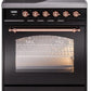 Ilve UPI304NMPBKP Nostalgie Ii 30 Inch Electric Freestanding Range In Glossy Black With Copper Trim