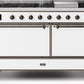 Ilve UM15FDQNS3WHB Majestic Ii 60 Inch Dual Fuel Natural Gas Freestanding Range In White With Bronze Trim