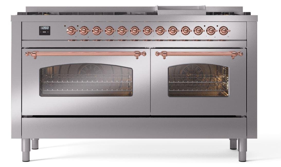 Ilve UP60FNMPSSPLP Nostalgie Ii 60 Inch Dual Fuel Liquid Propane Freestanding Range In Stainless Steel With Copper Trim