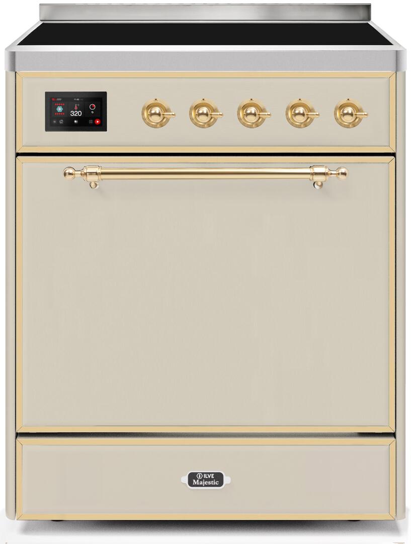 Ilve UMI30QNE3AWG Majestic Ii 30 Inch Electric Freestanding Range In Antique White With Brass Trim