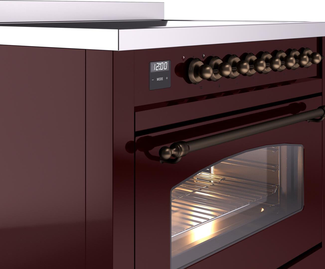 Ilve UPI366NMPBUB Nostalgie Ii 36 Inch Electric Freestanding Range In Burgundy With Bronze Trim