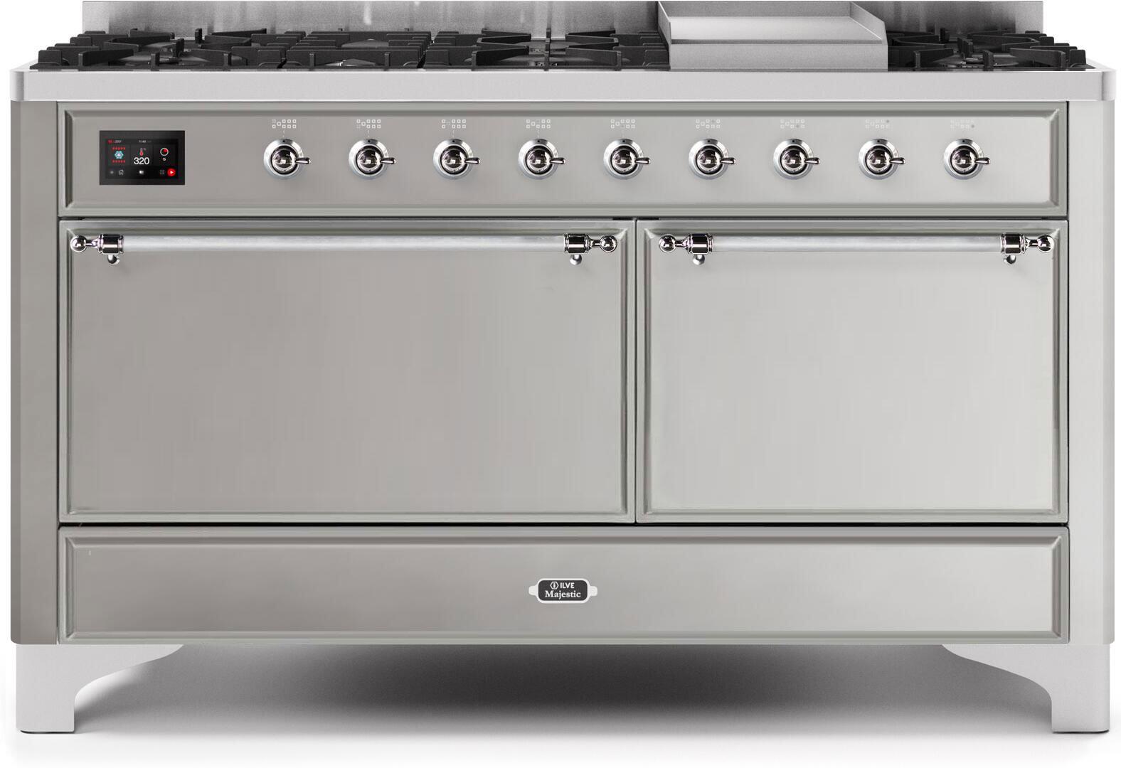 Ilve UM15FDQNS3SSC Majestic Ii 60 Inch Dual Fuel Natural Gas Freestanding Range In Stainless Steel With Chrome Trim