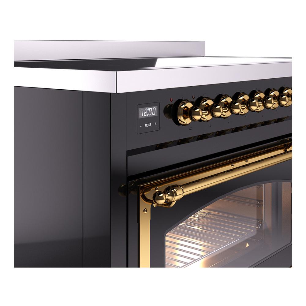 Ilve UNI486NMPBKG Ilve Uni486Nmpbkg Nostalgie Ii Noblesse 48" Induction Range (Triple Glass Door, Glossy Black, Brass)