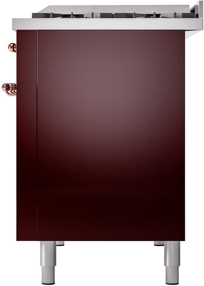 Ilve UP48FNMPBUP Nostalgie Ii 48 Inch Dual Fuel Natural Gas Freestanding Range In Burgundy With Copper Trim