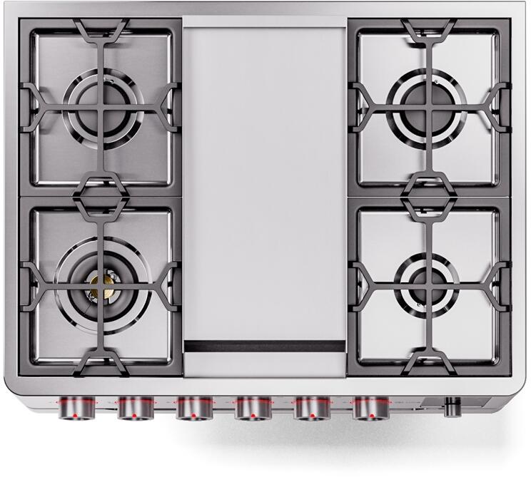 Ilve UPM09FDS3SS Panoramagic 36 Inch Dual Fuel Natural Gas Freestanding Range In Stainless Steel With Trim