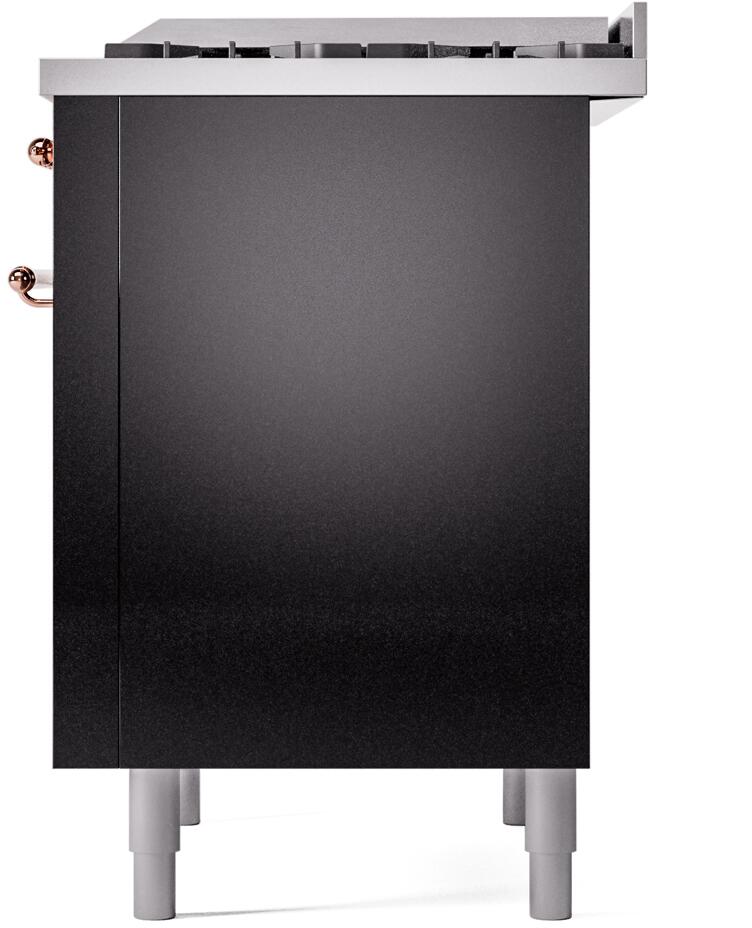 Ilve UP36FNMPBKPLP Nostalgie Ii 36 Inch Dual Fuel Liquid Propane Freestanding Range In Glossy Black With Copper Trim