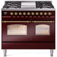 Ilve UPD40FNMPBUGLP Nostalgie Ii 40 Inch Dual Fuel Liquid Propane Freestanding Range In Burgundy With Brass Trim