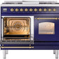 Ilve UPD40FNMPMBGLP Nostalgie Ii 40 Inch Dual Fuel Liquid Propane Freestanding Range In Blue With Brass Trim