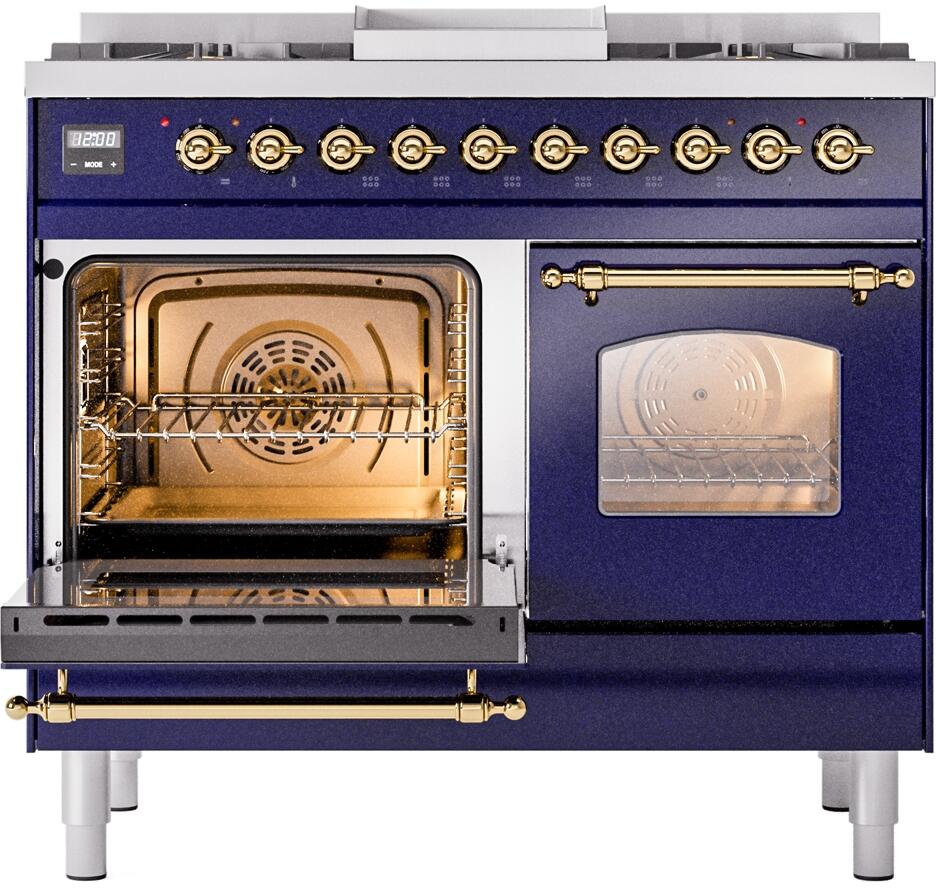 Ilve UPD40FNMPMBGLP Nostalgie Ii 40 Inch Dual Fuel Liquid Propane Freestanding Range In Blue With Brass Trim