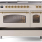 Ilve UP48FSNMPAWG Nostalgie Ii 48 Inch Dual Fuel Natural Gas Freestanding Range In Antique White With Brass Trim