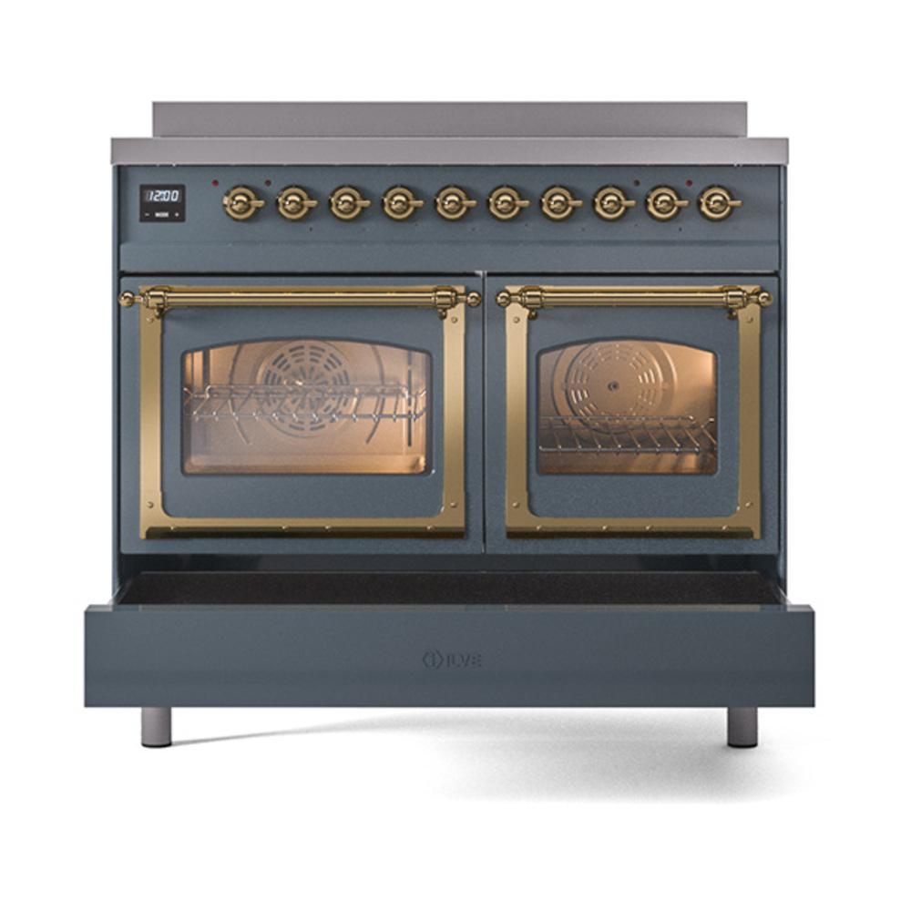 Ilve UNDI406NMPBGG Ilve Undi406Nmpbgg Nostalgie Ii Noblesse 40" Induction Range (Triple Glass Door, Blue Grey, Brass)