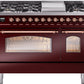 Ilve UP48FNMPBUPLP Nostalgie Ii 48 Inch Dual Fuel Liquid Propane Freestanding Range In Burgundy With Copper Trim