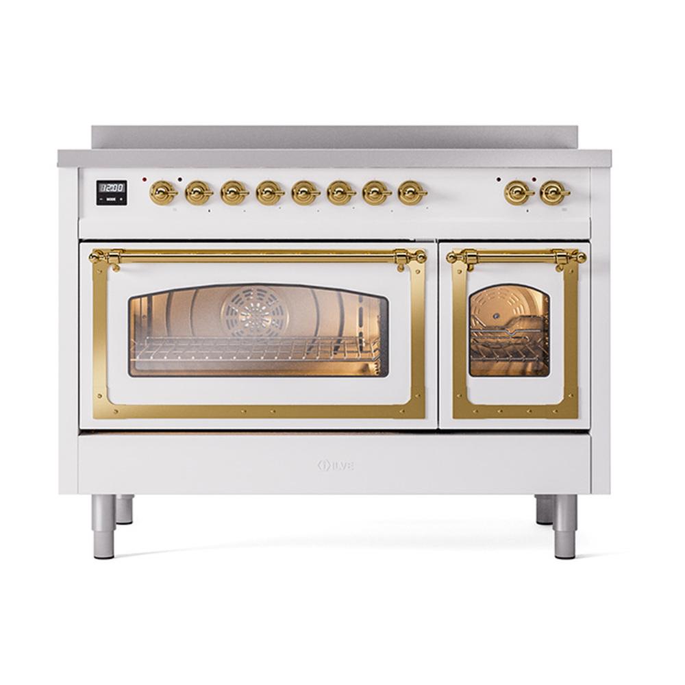 Ilve UNI486NMPWHG Ilve Uni486Nmpwhg Nostalgie Ii Noblesse 48" Induction Range (Triple Glass Door, White, Brass)