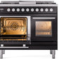 Ilve UPD40FWMPBKLP Professional Plus Ii 40 Inch Dual Fuel Liquid Propane Freestanding Range In Glossy Black With Trim