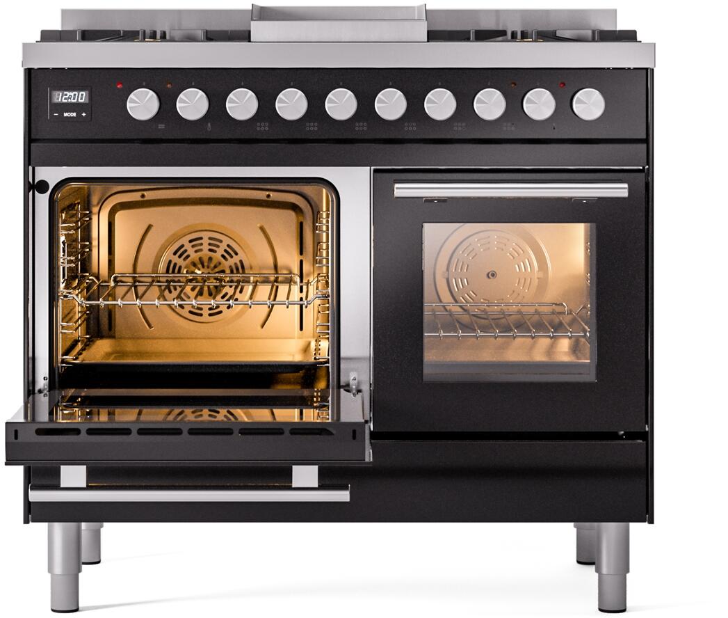 Ilve UPD40FWMPBKLP Professional Plus Ii 40 Inch Dual Fuel Liquid Propane Freestanding Range In Glossy Black With Trim