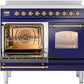 Ilve UPDI406NMPMBG Nostalgie Ii 40 Inch Electric Freestanding Range In Blue With Brass Trim