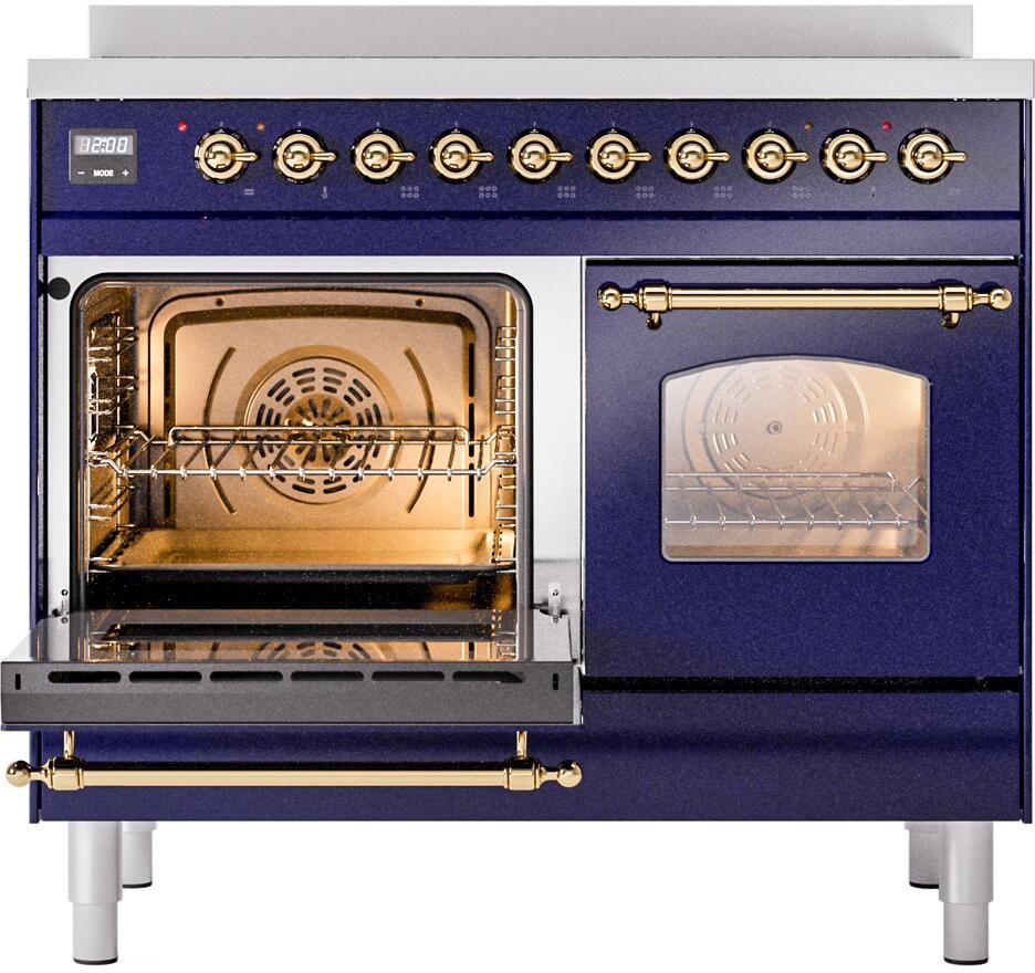 Ilve UPDI406NMPMBG Nostalgie Ii 40 Inch Electric Freestanding Range In Blue With Brass Trim