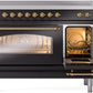 Ilve UPI486NMPBKG Nostalgie Ii 48 Inch Electric Freestanding Range In Glossy Black With Brass Trim