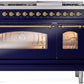 Ilve UP48FNMPMBGLP Nostalgie Ii 48 Inch Dual Fuel Liquid Propane Freestanding Range In Blue With Brass Trim