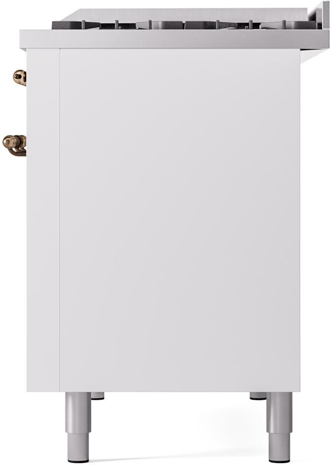 Ilve UP48FNMPWHB Nostalgie Ii 48 Inch Dual Fuel Natural Gas Freestanding Range In White With Bronze Trim