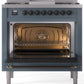 Ilve UP36FNMPBGB Nostalgie Ii 36 Inch Dual Fuel Natural Gas Freestanding Range In Blue Grey With Bronze Trim