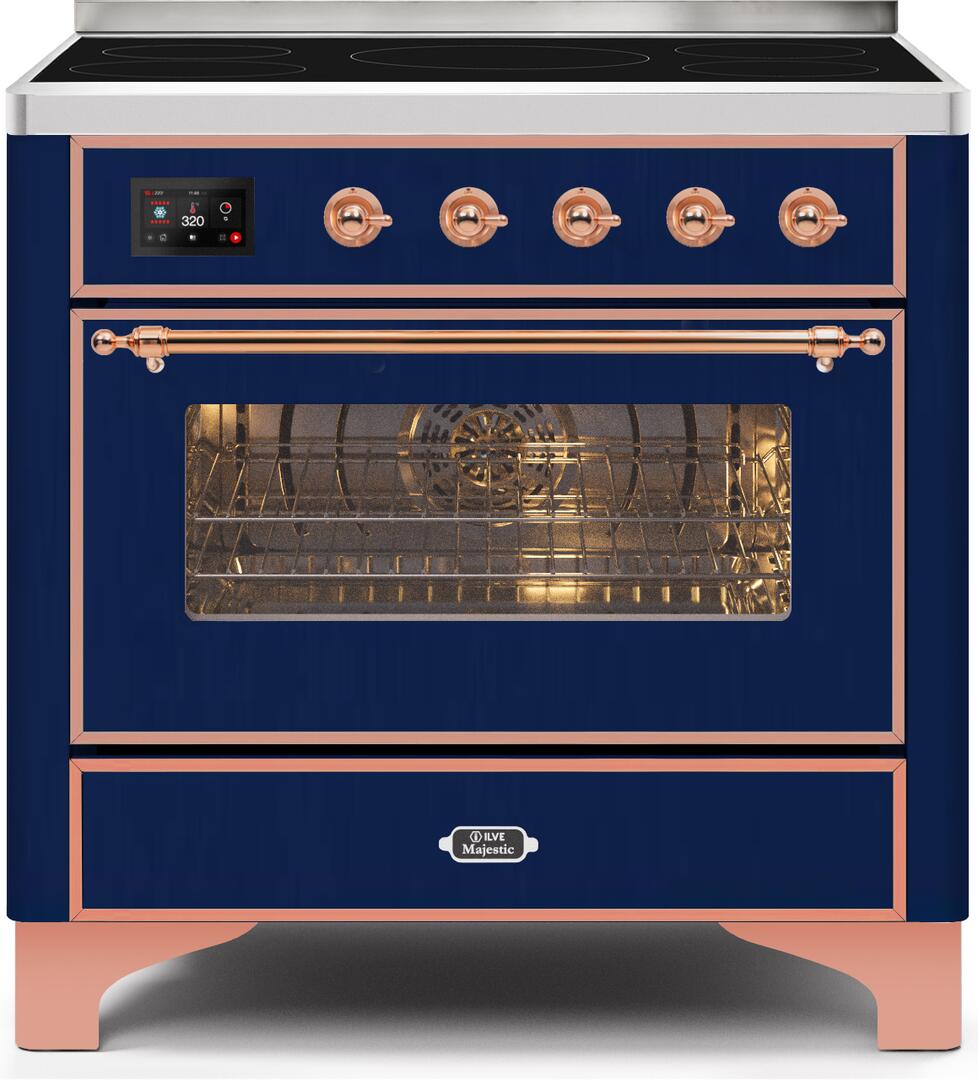 Ilve UMI09NS3MBP Majestic Ii 36 Inch Electric Freestanding Range In Blue With Copper Trim