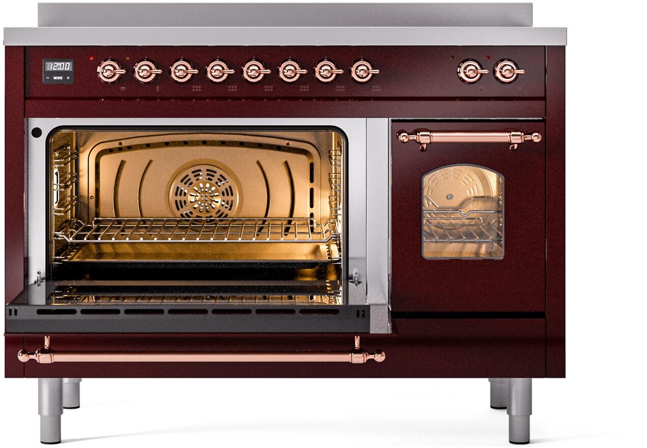 Ilve UPI486NMPBUP Nostalgie Ii 48 Inch Electric Freestanding Range In Burgundy With Copper Trim