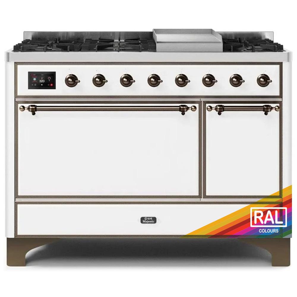 Ilve UM12FDQNS3RAB Ilve Majestic Ii 48 Um12Fdqns3Rab Freestanding Dual Fuel Range With 8 Sealed Burners Yes Double Oven With Solid Door In Ral Color With Bronze Knobs