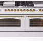 Ilve UP60FSNMPWHG Nostalgie Ii 60 Inch Dual Fuel Natural Gas Freestanding Range In White With Brass Trim