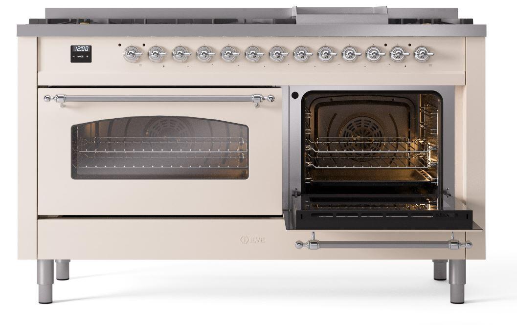 Ilve UP60FNMPAWCLP Nostalgie Ii 60 Inch Dual Fuel Liquid Propane Freestanding Range In Antique White With Chrome Trim