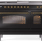 Ilve UP48FSNMPBKGLP Nostalgie Ii 48 Inch Dual Fuel Liquid Propane Freestanding Range In Glossy Black With Brass Trim