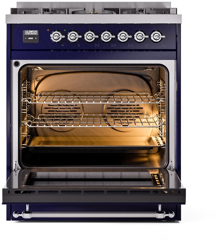 Ilve UP30NMPMBCLP Nostalgie Ii 30 Inch Dual Fuel Liquid Propane Freestanding Range In Blue With Chrome Trim