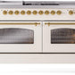 Ilve UP60FSNMPAWGLP Nostalgie Ii 60 Inch Dual Fuel Liquid Propane Freestanding Range In Antique White With Brass Trim