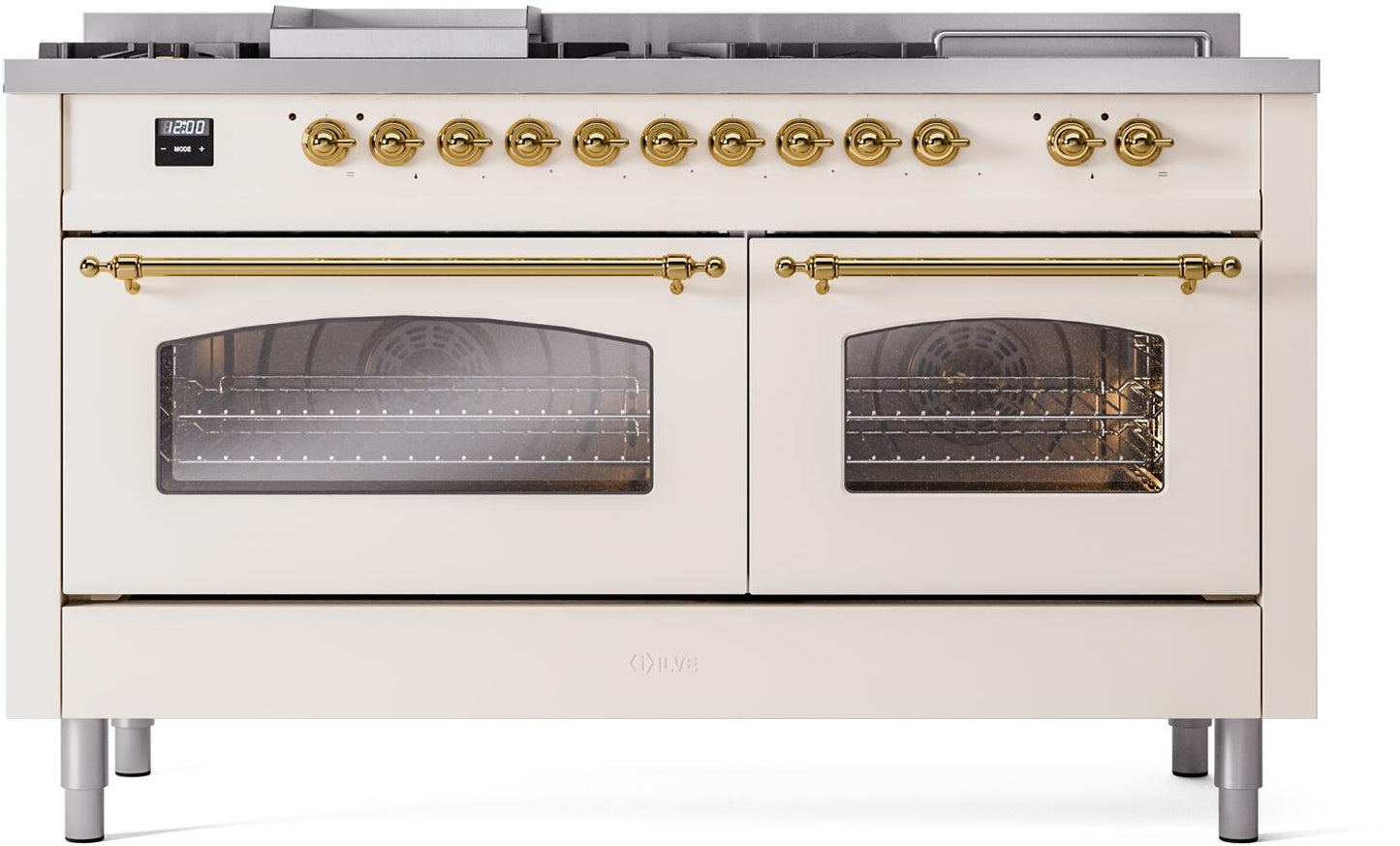 Ilve UP60FSNMPAWGLP Nostalgie Ii 60 Inch Dual Fuel Liquid Propane Freestanding Range In Antique White With Brass Trim