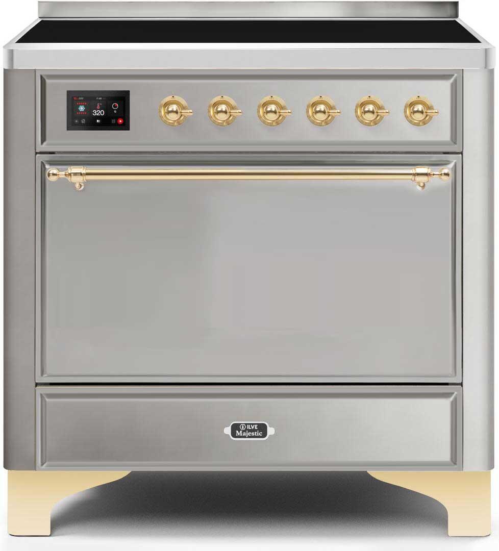 Ilve UMI09QNS3SSG Majestic Ii 36 Inch Electric Freestanding Range In Stainless Steel With Brass Trim