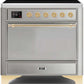 Ilve UMI09QNS3SSG Majestic Ii 36 Inch Electric Freestanding Range In Stainless Steel With Brass Trim