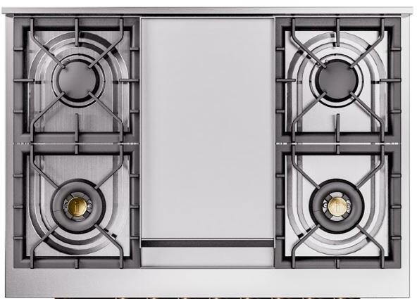 Ilve UP36FQNMPAWB Nostalgie Ii 36 Inch Dual Fuel Natural Gas Freestanding Range In Antique White With Bronze Trim