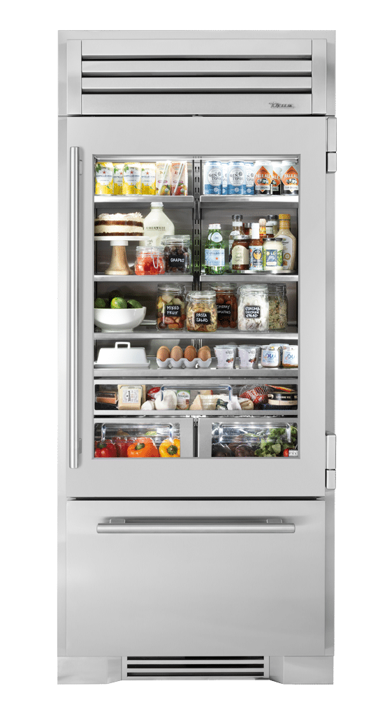 True Residential TR36RBFRSGA 36 Inch Stainless Glass Door Right Hinge Refrigerator With Bottom Freezer